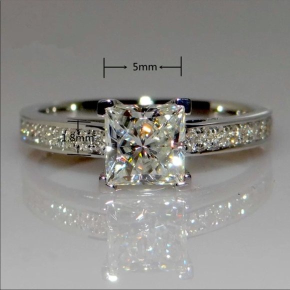 Jewelry - 925 Sterling Silver Princess Square Simulator Diamond Ring Wedding Engagement